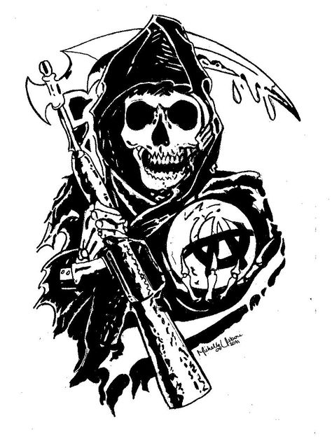 Baker Tattoo, Sons Of Anarchy Reaper, Sons Of Anarchy Samcro, Grim Reaper Tattoo, Model Tattoo, Reaper Tattoo, Mermaid Tattoo, Mermaid Tattoos, White Drawing