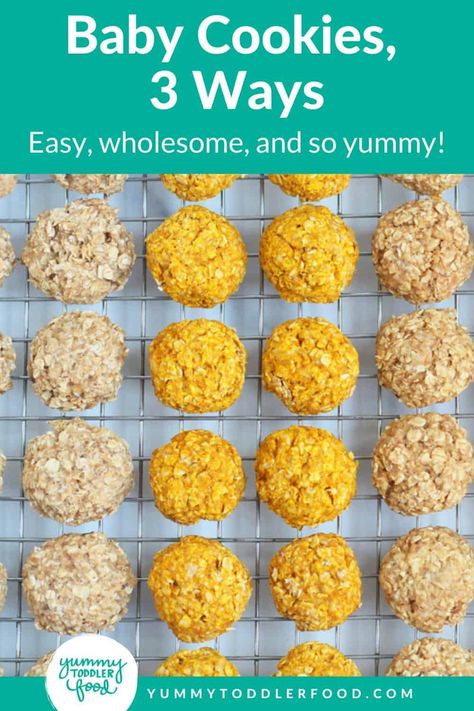 Bake up a nourishing snack to share with the littles with this super easy Baby Cookies recipe. With a few flavor options—and a chance to use up lingering baby food purees!—these are both nutritious and yummy. Baby Cookies Recipe, Baby Cookie Recipe, Snack To Share, Banana Cookies Healthy, Banana Breakfast Cookie, Teething Biscuits, Breakfast Cookie Recipe, Baby Food Pouch Recipes, Banana Breakfast