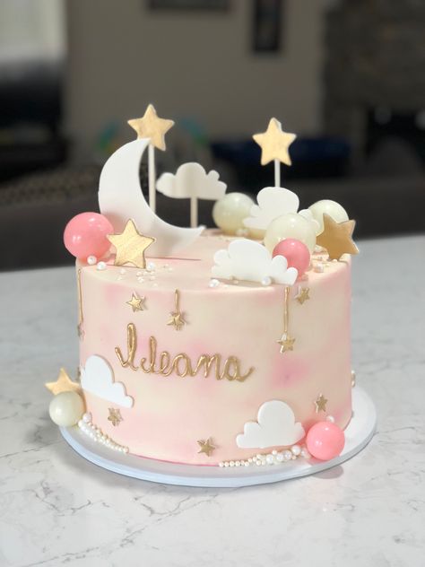 Baby Christening Cake Girl, Two The Moon Birthday Party Girl Cake, Tort Baby Shower Girl, Cake For Christening Baby Girl, Two The Moon Cake Girl, 2 The Moon Cake, Baptismal Cake Girl, Heavenly Birthday Cake, Star And Moon Cake