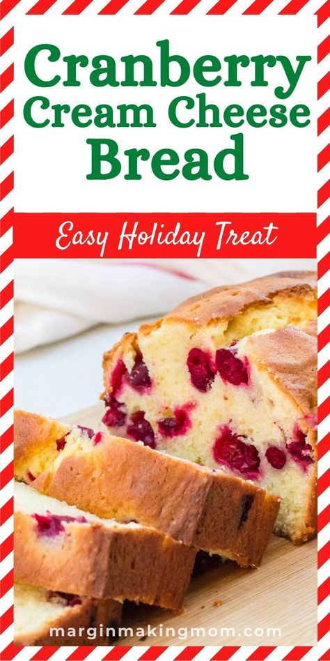 If you need a delicious holiday bread idea, try this cranberry loaf! It's made with cream cheese, so it's a tender pound cake dotted with fresh cranberries for an easy breakfast, snack, or dessert. Orange Chip Cranberry Bread, Cranberry Cream Cheese Loaf Recipe, Christmas Cranberry Loaf Cake, Cranberry Orange Cream Cheese Bread, Cranberry Loaf Bread, Christmas Cranberry Bread, Cream Cheese Cranberry Bread Cooktop Cove, Cream Cheese Cranberry Bread Recipe, Cranberry Bread With Dried Cranberries