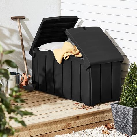 Charles Bentley Ward 322L Storage Box- Black H60 x L115 x W55cm Butterfly Lid Weather Proof Robust Padlock Hole Garden Storage Box, Outdoor Garden Storage, Storage Box On Wheels, Lockable Storage, Patio Storage, Garage Shed, Garden Tool Storage, Deck Box Storage, Garden Store