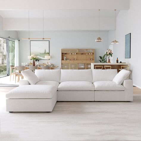 Product Description This sofa is made of modern fabric, which is very comfortable to touch, very durable, and looks casual and clean. White Sectional Sofa, Cloud Sofa, White Couch, Miami Condo, White Sectional, Magic Home, Couch With Ottoman, Couches For Sale, Timothy Oulton