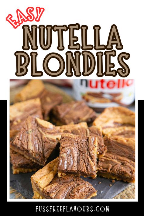 In less than an hour, you can make these easy Nutella Blondies! It tastes good as it looks, and those beautiful chocolate hazelnut swirls make them more appealing and appetizing! Nutella Blondies, Pudding Desserts Recipes, Blondies Recipe, Chocolate Hazelnut Spread, Beautiful Chocolate, Hazelnut Spread, Pudding Desserts, Desserts Recipes, Chocolate Hazelnut