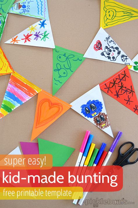 Kid-made Bunting - Picklebums Paper Bunting Ideas, Bunting Pattern, Make Bunting, Diy Girls Bedroom, Bunting Diy, Paper Bunting, Star Wars Diy, Fun Snacks For Kids, Friends Valentines