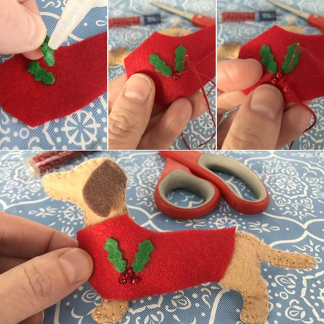 DIY Festive Felt Dachshund Ornament Felt Dachshund, Felt Dog Ornament, Dachshund Ornament, Diy Felt Christmas Ornaments, Dachshund Pattern, Felt Dog, Diy Sewing Gifts, Sharp Scissors, Felt Crafts Christmas