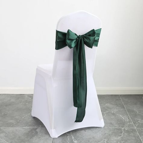 Wedding Chair Cover Colours, Chair Sashes For Christmas, Forest Green Chair Sash, Quince Stuff, Wedding Chair Sashes, Rose Gold Satin, Party Chairs, Chair Bows, Chair Ties