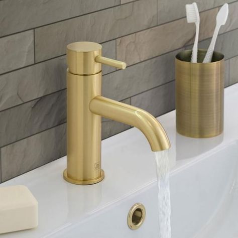 JTP Vos Brushed Brass Single Lever Basin Mixer - 23008ABBR | VB4U™ Luxury Modern Bathroom, Small Kitchen Sink, Wall Mounted Soap Dispenser, Modern Basin, Timeless Glamour, Brass Tap, Contemporary Bathroom Designs, Shower Fittings, Sink Mixer Taps