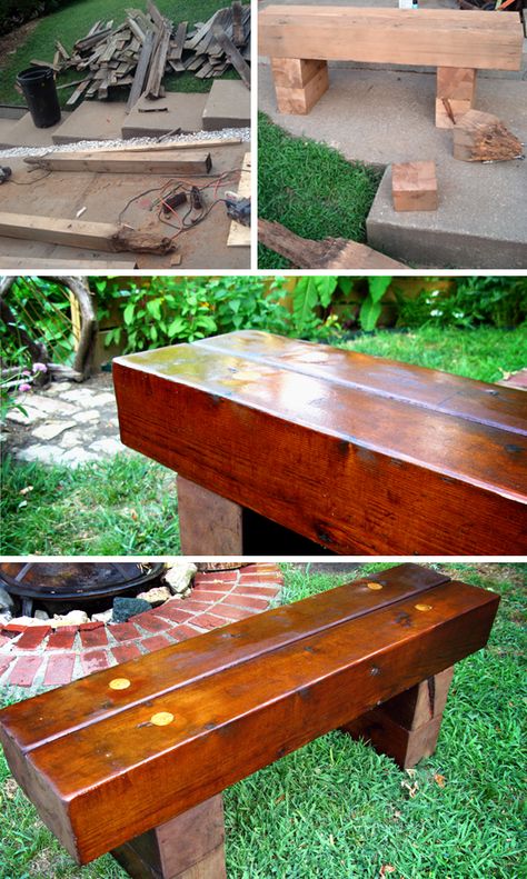 Bench made from old cedar fence posts by Chris Millspaugh Design Cedar Benches Outdoor, 6x6 Wood Projects Ideas, 6x6 Post Ideas, Side Gardens, Diy Benches, Cedar Fence Posts, Cedar Fence Boards, Cedar Wood Projects, Cedar Bench