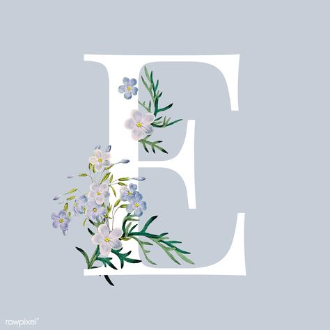 White letter E decorated with hand drawn blue phlox vector | free image by rawpixel.com / sasi E Wallpaper, Floral Alphabet, Letter E, Planner Cover, Premium Vector, Hand Drawn, Alphabet, Floral, White