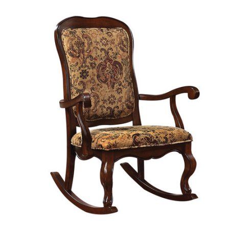 Wooden Rocker, Floral Pattern Fabric, Upholstered Rocking Chairs, Rocking Chair Porch, Provincial Style, Wood Rocking Chair, Cherry Brown, French Provincial Style, Rocker Chairs