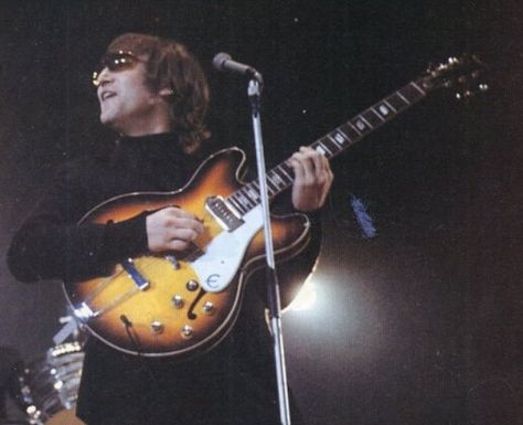 John Lennon with his Epiphone casino before modifications while with The Beatles. John And George, Epiphone Casino, Beatles Guitar, Peace Love And Understanding, Gary Clark Jr, Gary Clark, Epiphone Guitars, The White Album, The Yardbirds