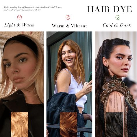 What are your thoughts on Kendall's new blonde hair? Do you enjoy hair dye outside of your palette because it can create more of a statement at times? ⁠ ⁠ From a colour analysis perspective, warm-toned hair is out of harmony with Kendall's essence. ⁠ ⁠ If she wanted to experiment with Winter palette hair dye, plum and deep cherry's would work harmoniously with her 🤍⁠ .⁠ #coloranalysis #colouranalysis #coloranalyst #kendalljenner #winterpalette Winter Palette Makeup, Winter Palette Outfits, New Blonde Hair, True Winter Palette, Color Season Analysis, Season Analysis, Palette Winter, Makeup Winter, Toned Hair