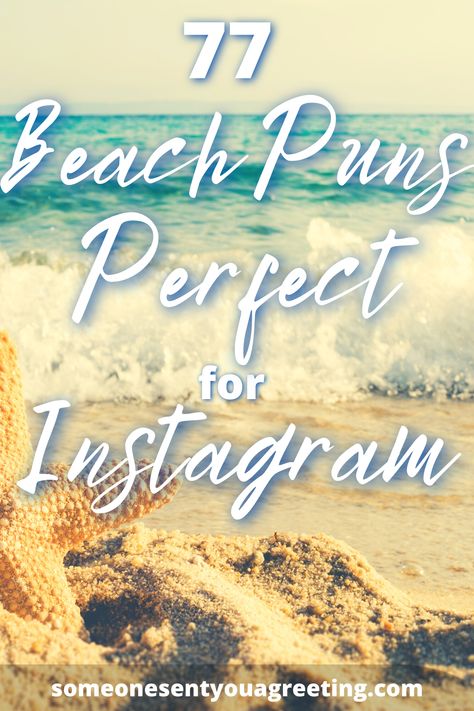 Use these beach puns and quotes for your Instagram captions and show everyone what an awesome time you're having at the beach | #beach #puns #instagramcaptions #instagram #quotes Funny Beach Sayings, Funny Beach Captions, Sun Puns, Beachy Picture, Beachy Sayings, Beach Love Quotes, Ocean Puns, Beach Quotes Instagram, Beach Captions For Instagram