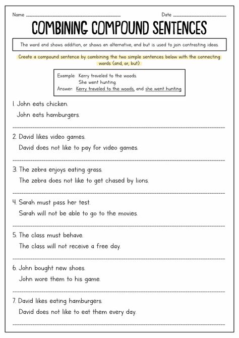 Compound Sentences 3rd Grade, Writing Sentences Worksheets 3rd Grade, Sentence Formation Worksheets, Simple And Compound Sentences Worksheets, Compound And Complex Sentences Worksheet, Morning Sheets, Compound Sentences Worksheets, Complex Sentences Activities, Simple And Complex Sentences