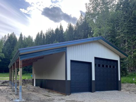 #13548 - 24 x 40 x 14 Metal Garage with 14 x 40 x 14 Lean-to in Troy, MT | Steel Structures America Loft Floor, Metal Building House Plans, Metal Garage, Lean To, Metal Garages, Building House, Steps Design, Roof Styles, Metal Building Homes