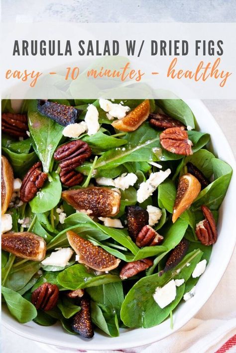 Salad With Dried Figs, Dried Fig Salad, Recipes With Dried Figs, Arugula Salad Dressing, Fig Salad Recipes, Easy Dinner Side Dishes, Holy Monday, Dried Fig Recipes, Dinner Side Dish Recipes