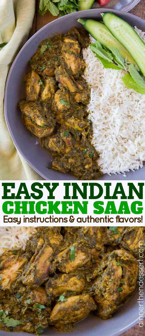 Chicken Saag is a classic Indian curry Chicken recipe with Spinach and cream that is stewed together until thick and creamy.| #indianfood #indianrecipes #chickensaag #chicken #chickenrecipes #easychickenrecipes #dinnerthendessert #easyindianrecipes Indian Curry Chicken, Chicken Saag, Indian Chicken Curry Recipe, Recipe With Spinach, Saag Recipe, Curry Chicken Recipe, Indian Chicken Recipes, Easy Indian Recipes, Indian Chicken