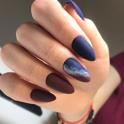 Trendy Manicure Ideas In Fall Nail Colors Inspired #nails Navy Blue Nail Designs, Fall Nail Design, Blue Matte Nails, Trendy Manicure, Navy Nails, Navy Blue Nails, Festive Nail Art, Matte Nails Design, Fall Acrylic Nails