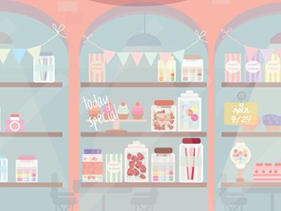 Candy shop illustration , sweet , strawberry, store, Candy Store Illustration, Candy Shop Illustration, August Moodboard, Shop Door, House Template, Shop Doors, Candy Theme, Abc Book, Shop Illustration