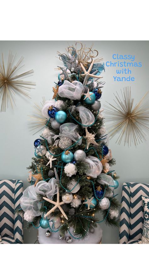 Under the sea Christmas tree Under The Sea Christmas Tree, Sea Christmas Tree, Under The Sea Christmas, Classy Christmas, Under The Sea, Christmas Decor, The Sea, Christmas Decorations, Christmas Tree