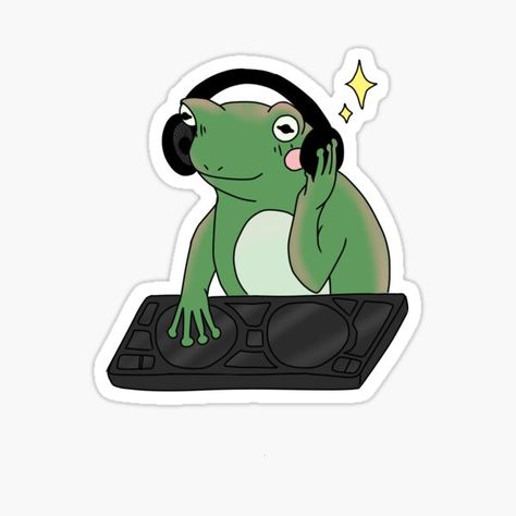 Frog With Guitar Drawing, Frog In Car Drawing, Dj Sticker, Frog Stickers Cute, Frog Trippy Drawings, Stickers Frog, Frog Drawing, Redbubble Products, Frog And Toad