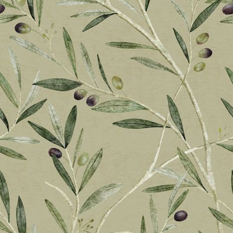 Olive Branch Natuur - Robin Sprong Wallpapers Olive Branch Wallpaper, Olive Tree Illustration, Rough Linen, Dutch Gardens, Filter Design, Branch Design, Diy Wallpaper, Matte Satin, Wallpaper Rolls