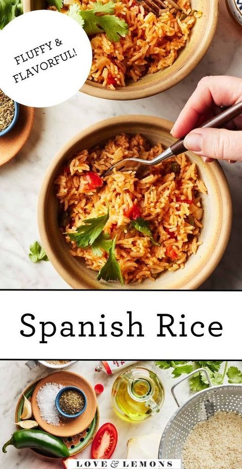 This homemade Spanish rice recipe is an easy, delicious side dish! Fluffy and flavorful, it pairs perfectly with Mexican mains like tacos and enchiladas. Easy Spanish Rice Recipe, Easy Spanish Rice, Homemade Spanish Rice, Spanish Rice Recipe Easy, Lemons Recipes, Rice Dishes Easy, Spanish Rice Easy, Vegetarian Mexican Recipes, Mexican Entrees