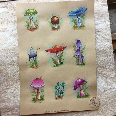 Drawing Ideas Mushrooms, Drawings Colored Pencils, Mushroom Coloring, Colored Pencils Art, Metallic Watercolors, Aesthetic Drawings, Pencils Art, Coloring Painting, Mushroom Drawing