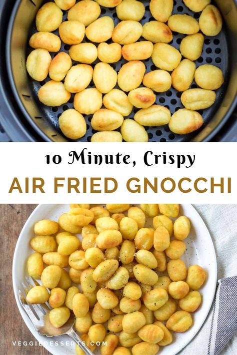 Air Fryer Gnocchi takes frozen, shelf-stable or chilled gnocchi and makes them crispy on the outside and soft on the inside in just 10 minutes! Then dress them with your favorite seasonings, sauces, or toppings for a quick and tasty meal. Air Fryer Gnocchi, Gnocchi Recipes Easy, Gnocchi Dishes, How To Cook Gnocchi, Food Air Fryer, Air Fryer Food, Cooks Air Fryer, Air Fryer Meals, Air Fryer Oven Recipes