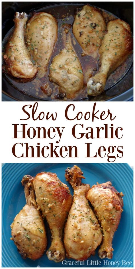 Slow Cooker Honey Garlic Chicken Legs Chicken Leg Slow Cooker, Crockpot Chicken Leg Recipes, Slow Cooker Honey Garlic Chicken, Chicken Meatball, Chicken Leg Recipes, Chicken Thigh Recipes Crockpot, Tasty Chicken, Popular Food, Lasagna Rolls