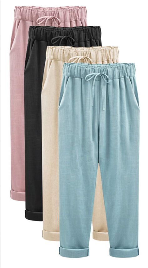 Cotton Linen Pants Women, Trouser Pants Pattern, Pants Big Size, Linen Cropped Pants, Stylish Pants Women, Ankle Length Trousers, Cotton Pants Women, Long Pants Outfit, Comfy Casual Outfits