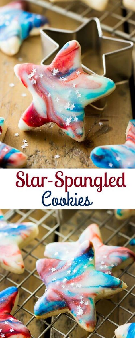 Festive red white and blue star-spangled cookies that are perfect as a memorial day or fourth of July patriotic celebration dessert. Celebration Desserts, July Desserts, Patriotic Food, July Recipes, 4th Of July Desserts, July Ideas, Fourth Of July Food, Sale Ideas, Oreo Dessert