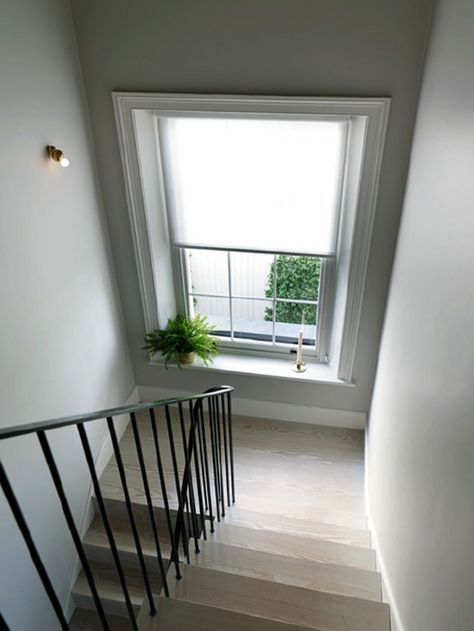 Villem Hammershoi-inspired stairwell in a remodeled Notting Hill townhouse with… Stairs Modern, Staircase Window, تحت الدرج, Stairs Railing, Stairs Window, House Window Design, Stairs Design Interior, Stairs Design Modern, Minimal House Design