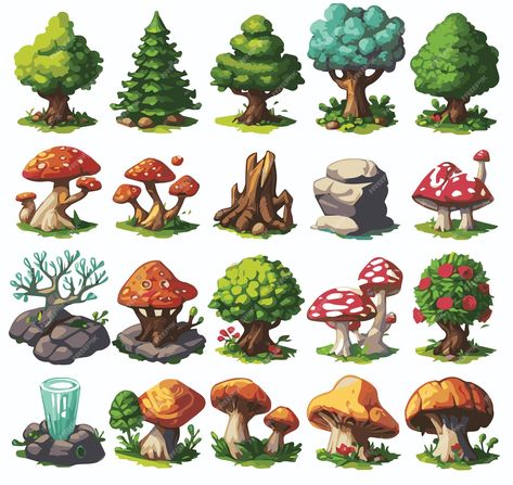 Premium Vector | Game Assets Pack 2D Platformer Environment Game Assets 2d, 2d Platformer, Wood Illustration, Cartoon Trees, Vector Game, Forest Scenery, Tree Clipart, Game Environment, Forest Illustration