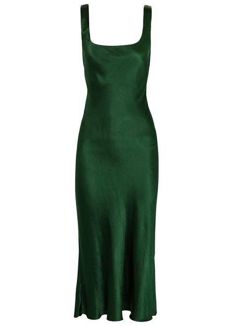 Basic Closet, Green Satin Dress, Grad Dresses, Satin Midi Dress, Satin Slip, Satin Slip Dress, Virtual Closet, Green Satin, 가을 패션