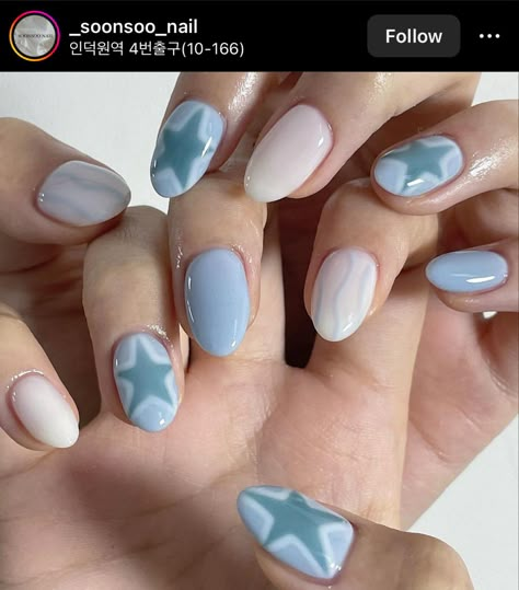 Gel Nail Aesthetic, Pastel Blue Nails, Korean Nail, Fake Nails Designs, Korean Nail Art, Tropical Nails, Hippie Nails, Cute Simple Nails, Pretty Gel Nails