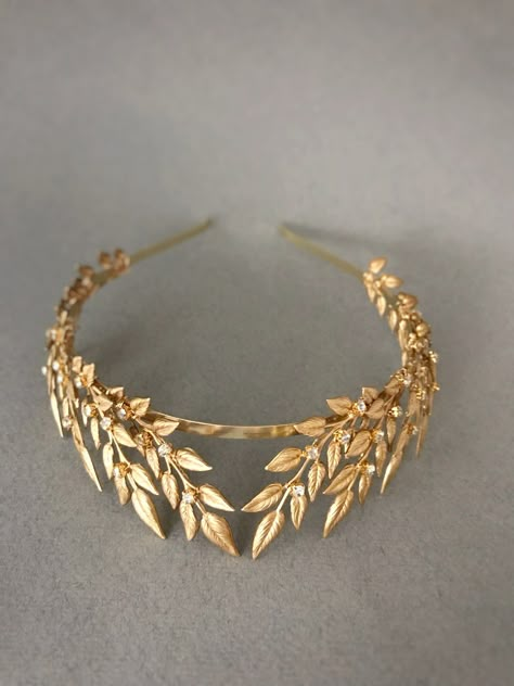 Gold Goddess Wedding Headpieces, Gold Leaf Headpiece, Greek Headpiece, Gold Fantasy Crown Headpiece, Golden Leaf Crown, Greek Golden Leaf Crown, Greek Crown, Greek Hair, Gold Leaf Crown