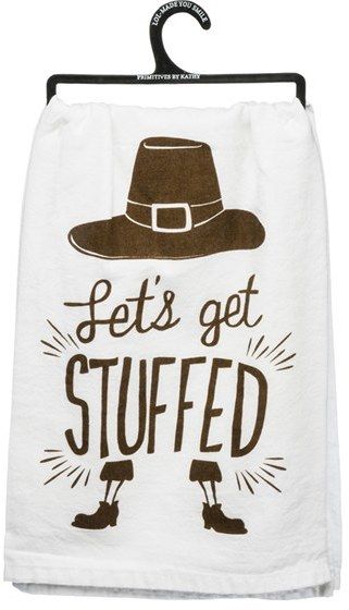 PRIMITIVES BY KATHY 'Let's Get Stuffed' Dish Towel Thanksgiving Towels, Thanksgiving Silhouette, Get Stuffed, Towel Toppers, Thanksgiving Designs, Thanksgiving Kitchen Towels, Flour Sacks, Modern Thanksgiving, Halloween Kitchen Towels