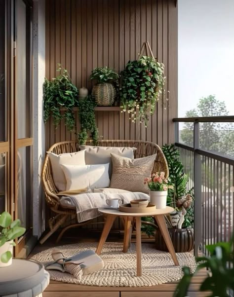 Cozy Balcony Decor, Cute Apartment Balcony, Small Outdoor Balcony Ideas, Long Balcony Ideas, City Balcony Ideas, Cozy Balcony Ideas Apartments, Balcony Seating Ideas, Garden On Balcony, Home Balcony Ideas