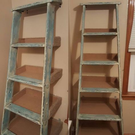 How to Make a Ladder Shelf DIY! | Hometalk How To Make A Ladder Shelf, Ladder Repurpose Ideas, Repurposed Ladder Shelf, Old Ladders Repurposed, Repurposed Ladders, Wooden Ladders, Ladder Shelf Diy, Ladder Ideas, Old Ladder