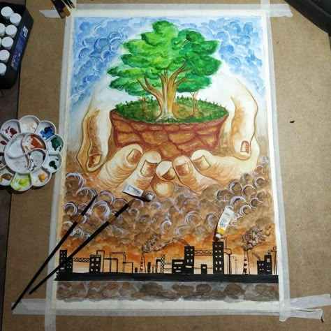 Environment Day Painting Ideas, Painting Topic Ideas, Environment Day Poster Ideas Aesthetic, Green India Drawings, World Environment Day Drawing Ideas, Green India Drawing Competition, World Environment Day Painting, Green World Drawing, Environment Day Poster Ideas For Competition