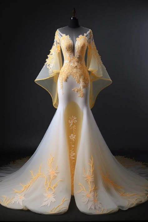 Hufflepuff Gown, Gowns Dresses Elegant, Fancy Dresses Long, Fantasy Dresses, Royal Dresses, Dream Wedding Ideas Dresses, Fantasy Gowns, Valerian, Fairytale Dress