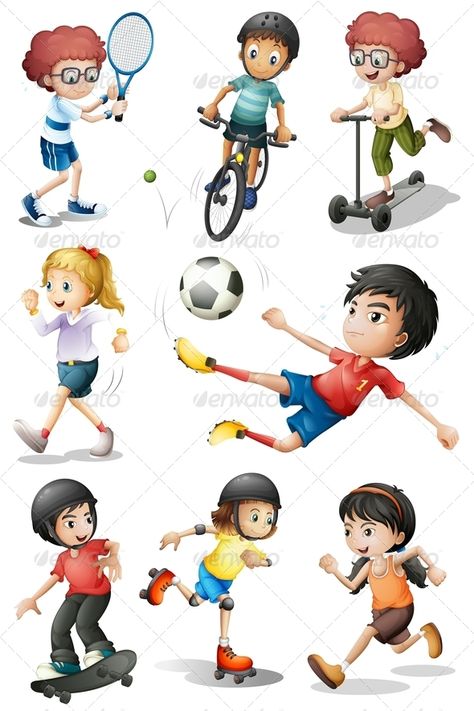 Set of Kids in Sports Activities Sports For Kids, Sports Activities For Kids, Sport Activities, Sport Craft, Kids Vector, Sport Illustration, Guy Gifs, Sports Game, Different Sports