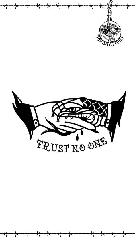 Follow Mind Tattoos for more 🔥 Trust No One Tattoo Snake Hand, Snake Handshake Tattoo, Trust No One Snake Tattoo, Den Of Vipers Tattoo, Snake Biting Hand Tattoo, Tattoo Trust No One, Trust No One Tattoo, Apple Tattoo, Flash Sheet