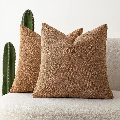 Foindtower Pack of 2 Modern Textured Boucle Throw Pillow Covers Accent Solid Decorative Pillow Cases Cozy Woven Couch Cushion Case for Chair Sofa Bed Living Room Home Decor, 20 x 20 Inch, Rust Tobacco Sofa Bed Living Room, Brown Throw Pillows, Chair Sofa Bed, Couch Pillow Covers, Couch Cushion, Brown Pillows, Decorative Pillows Couch, Chair Sofa, Pillow Texture