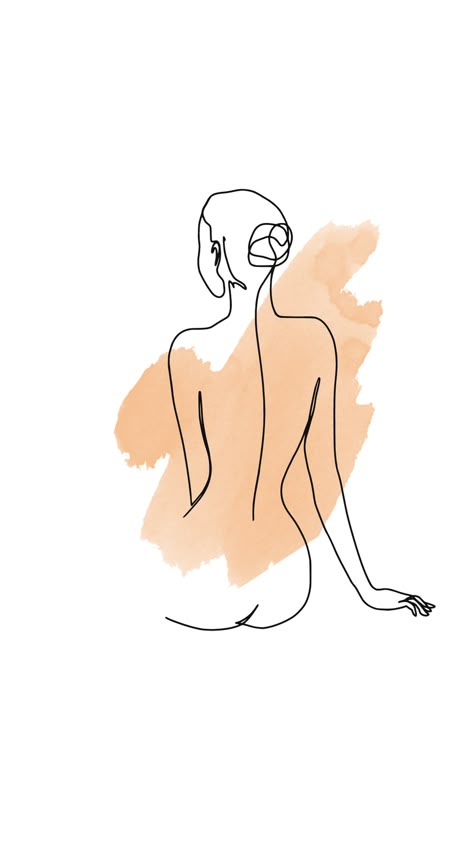 Line art Female sitting back aesthetically with beige watercolor brush #lineart #female #femalebody #woman #womanart #womanline #art #wallpaper #aesthetic #aestheticwallpaper #simple Woman Outline Painting Canvas, Beige Watercolor Paintings, Minimalistic Woman Drawing, Silhouette Drawing Woman, Silhouette Outline Woman, Female Silhouette Line Art, Woman Sillhoute Drawing, Sillouttes Images Women Aesthetic, Female Sitting Drawing