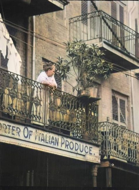 New orleans� History | 1920: Woman on a Balcony | Facebook New Orleans Aesthetic Dark, Gothic Balcony, 1920 Aesthetic, Cottage Village, Southern Things, New Orleans Fashion, New Orleans History, New Orleans City, City Scape