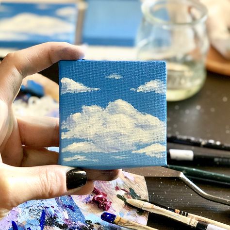 Anthropologie Art, Tiny Paintings, Clouds Painting, Landscape Reference, Art Painting Tools, Cloud Art, Small Canvas Art, Cloud Painting, Original Wall Art