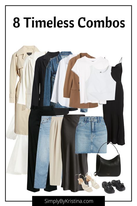 Minimalist Outfits Women, Minimalist Wardrobe Capsule, 2022 Outfits, Capsule Wardrobe Women, Spring Summer Capsule Wardrobe, Outfit Combos, Fashion Capsule Wardrobe, Timeless Outfits, Travel Capsule