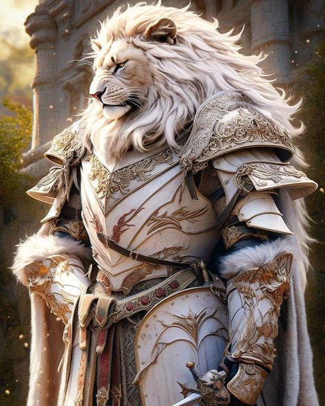 Lion Knight Fantasy Art, Leonin Paladin 5e, Leonin D&d, Leonin Paladin, Dnd Leonin, Fantasy Creatures Humanoid, Lion Humanoid, Leonin Dnd, Fantasy Lion